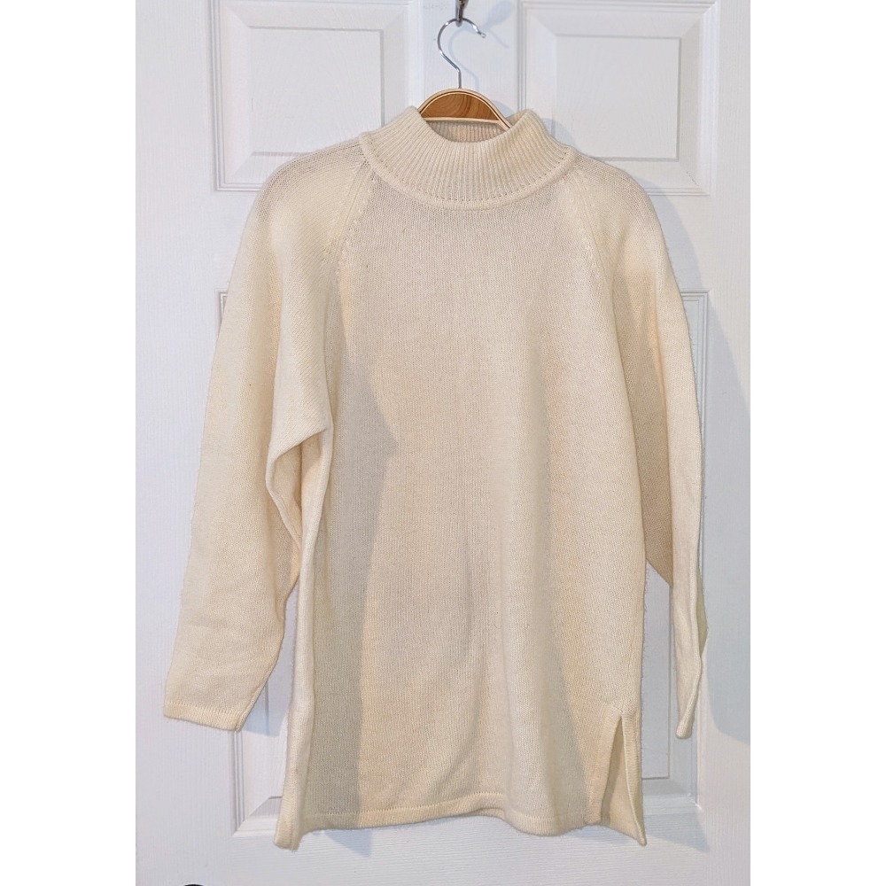 JPO by Jeanne Pierre Angora Blend Tunic Sweater Mock Neck Ivory‎ Small